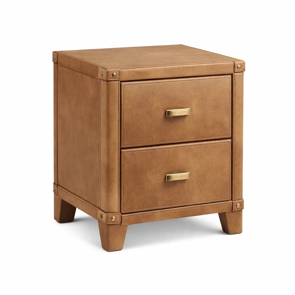Comodino in Legno con 2 Cassetti Rivestimento Pelle Sintetica-DREAMCOMFORTNOOK
