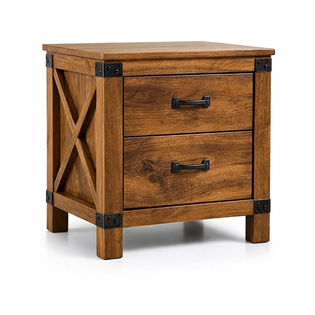 Comodino in Legno Massello con 2 Cassetti Marrone-DREAMCOMFORTNOOK
