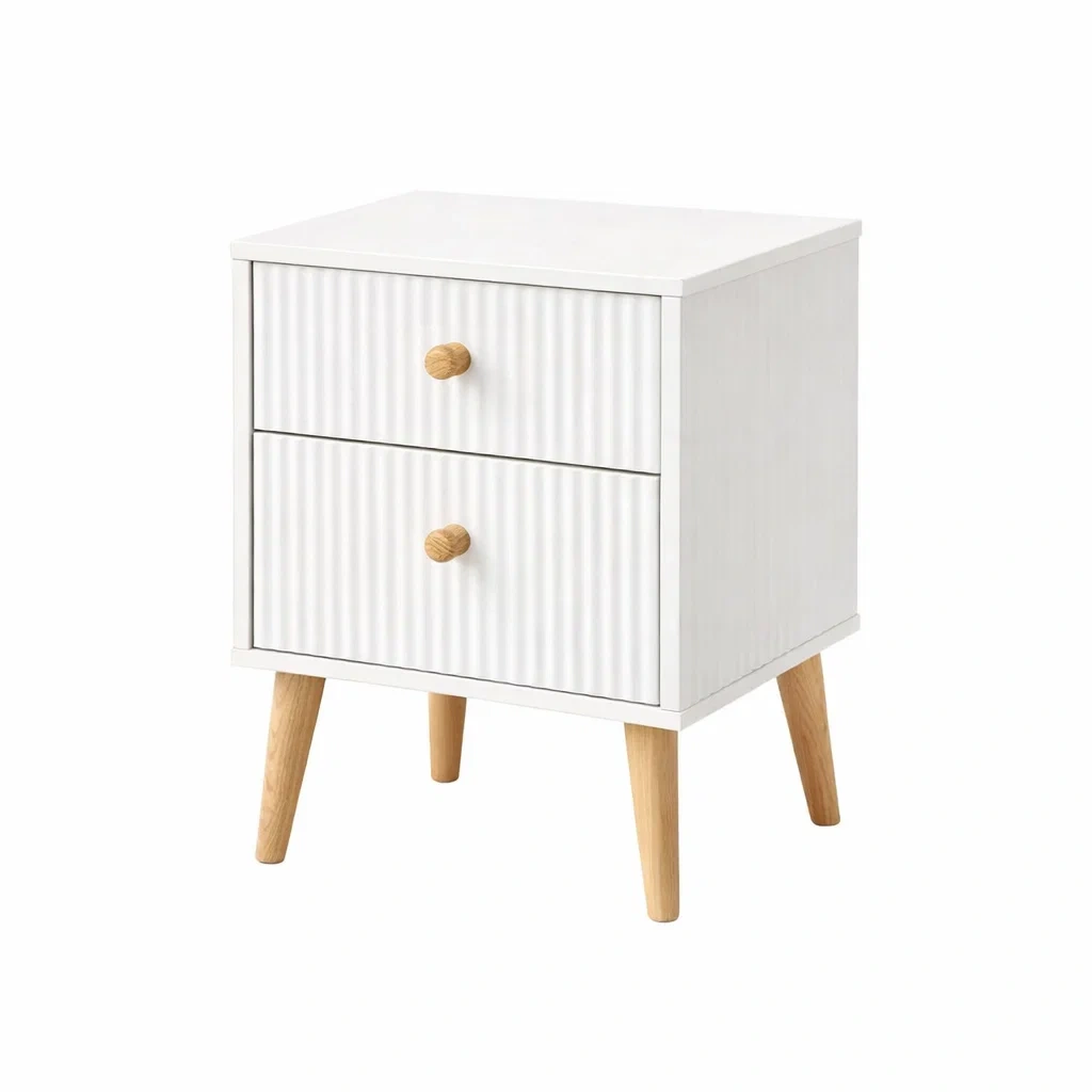 Comodino in Legno MDF con 2 Cassetti Bianco-DREAMCOMFORTNOOK