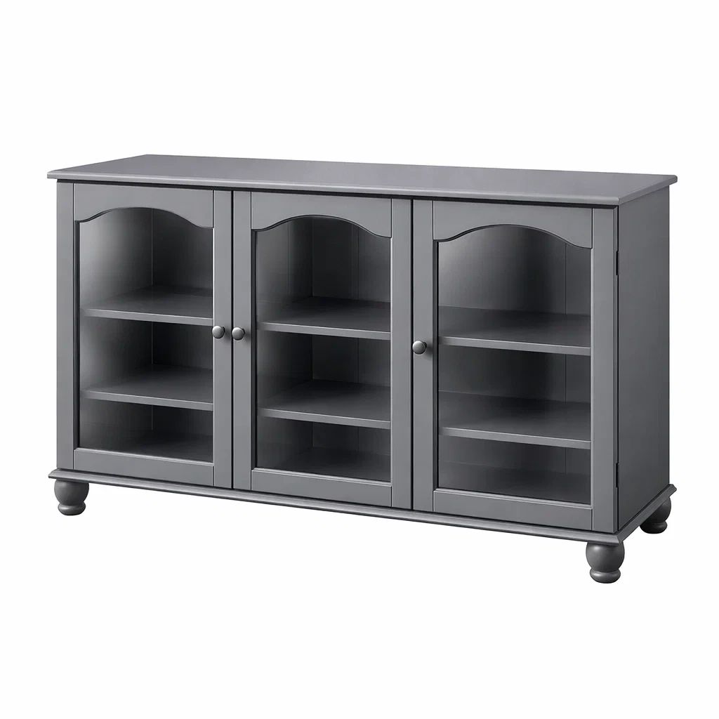 Credenza a 3 Ante in Legno con Scaffali Grigio-DREAMCOMFORTNOOK