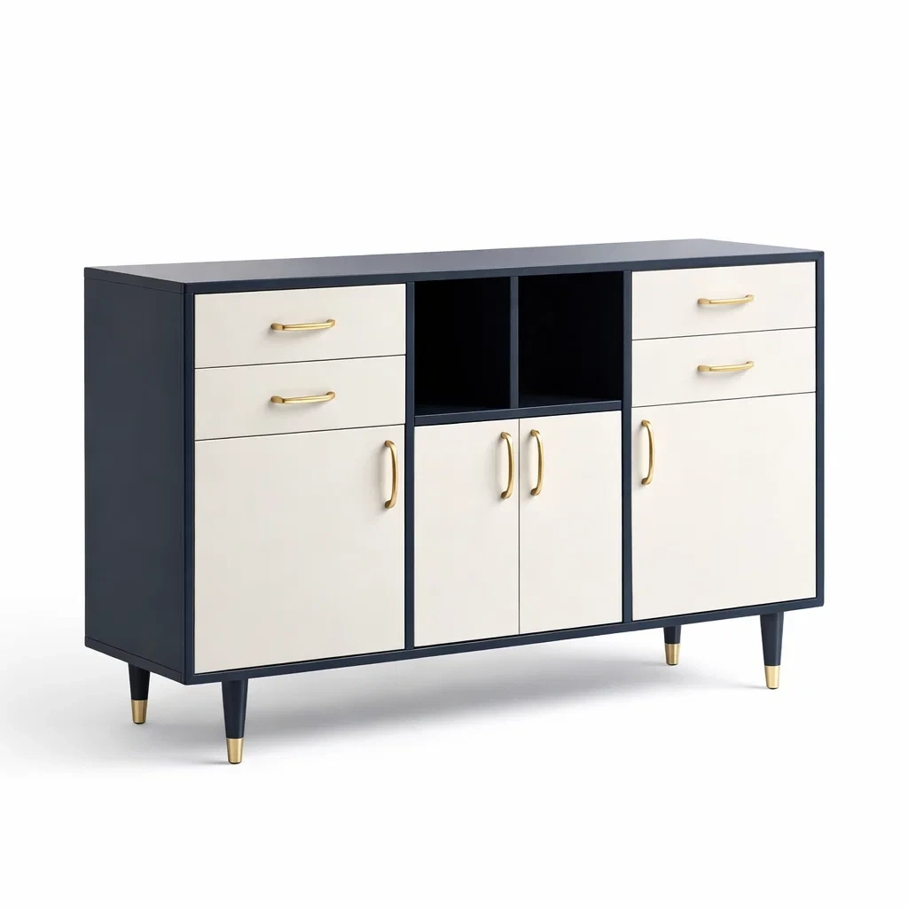 Credenza in Legno MDF con Cassetti e Ante Nero e Bianco-DREAMCOMFORTNOOK