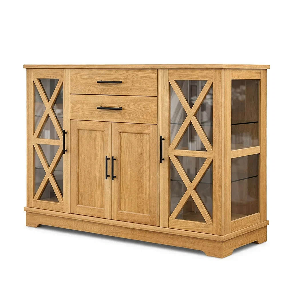 Credenza in Legno con Ante in Vetro-DREAMCOMFORTNOOK