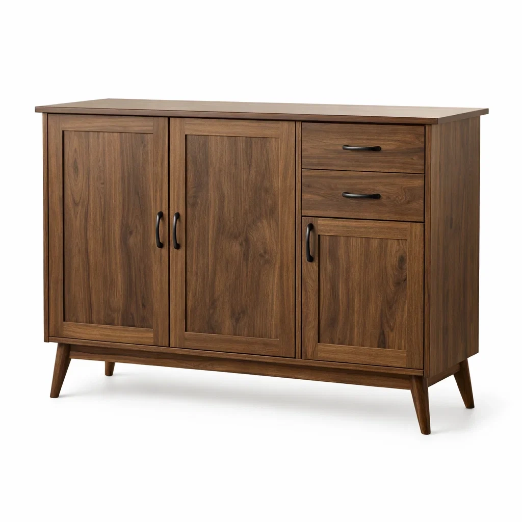 Credenza in Legno di Noce con 3 Ante e 2 Cassetti-DREAMCOMFORTNOOK