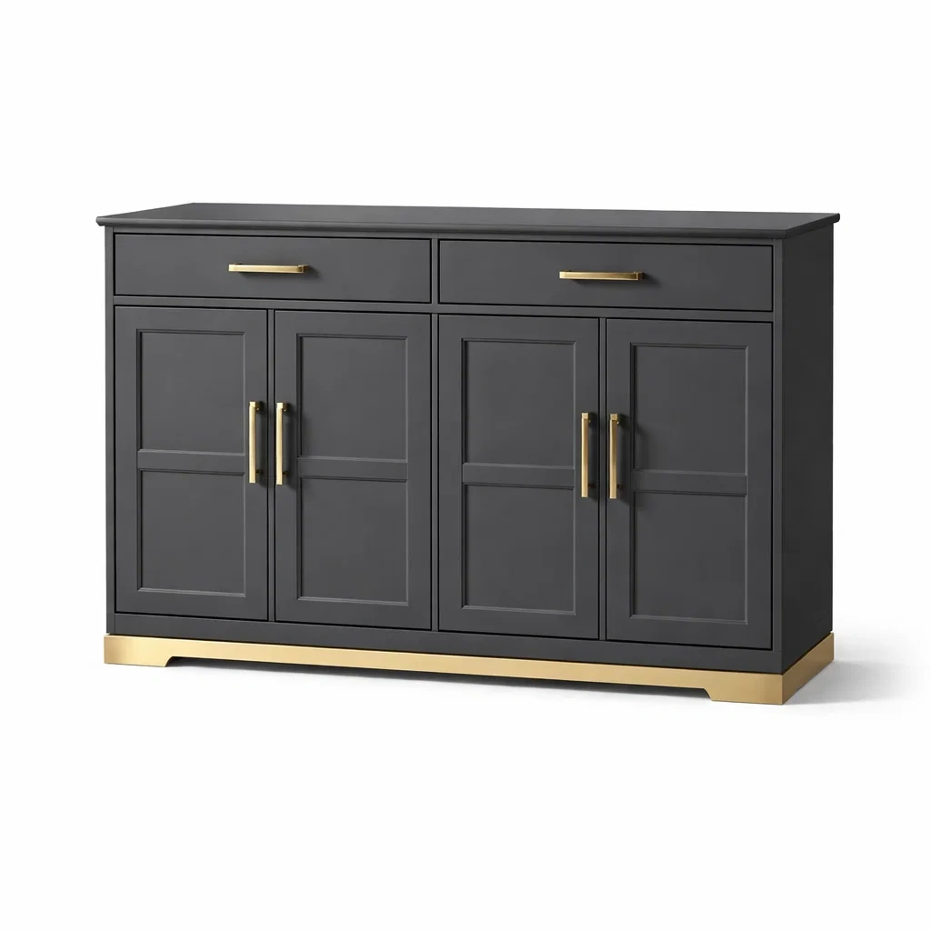 Credenza in MDF Nero con Dettagli in Metallo-DREAMCOMFORTNOOK
