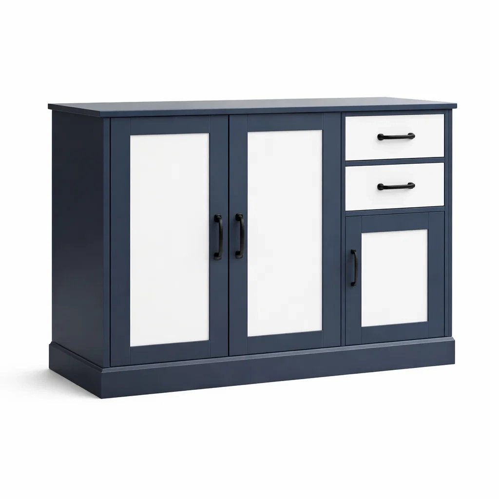 Credenza in MDF Blu e Bianco con 2 Ante e 2 Cassetti-DREAMCOMFORTNOOK