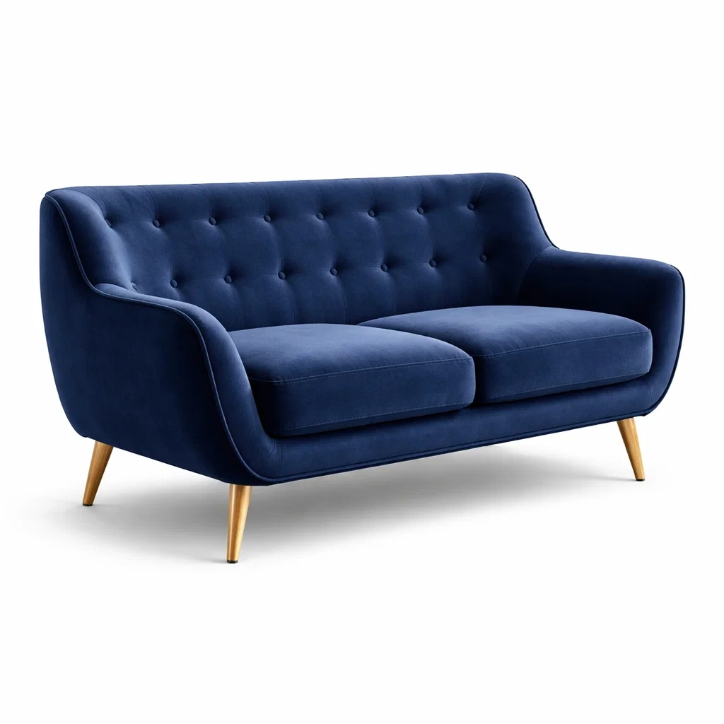 Divano a 2 Posti in Velluto con Gambe in Legno-DREAMCOMFORTNOOK