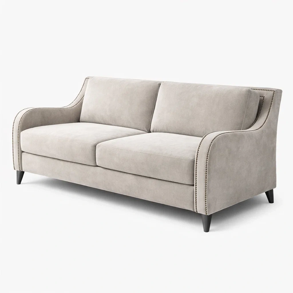 Divano a 3 Posti in Tessuto Beige con Gambe in Legno-DREAMCOMFORTNOOK