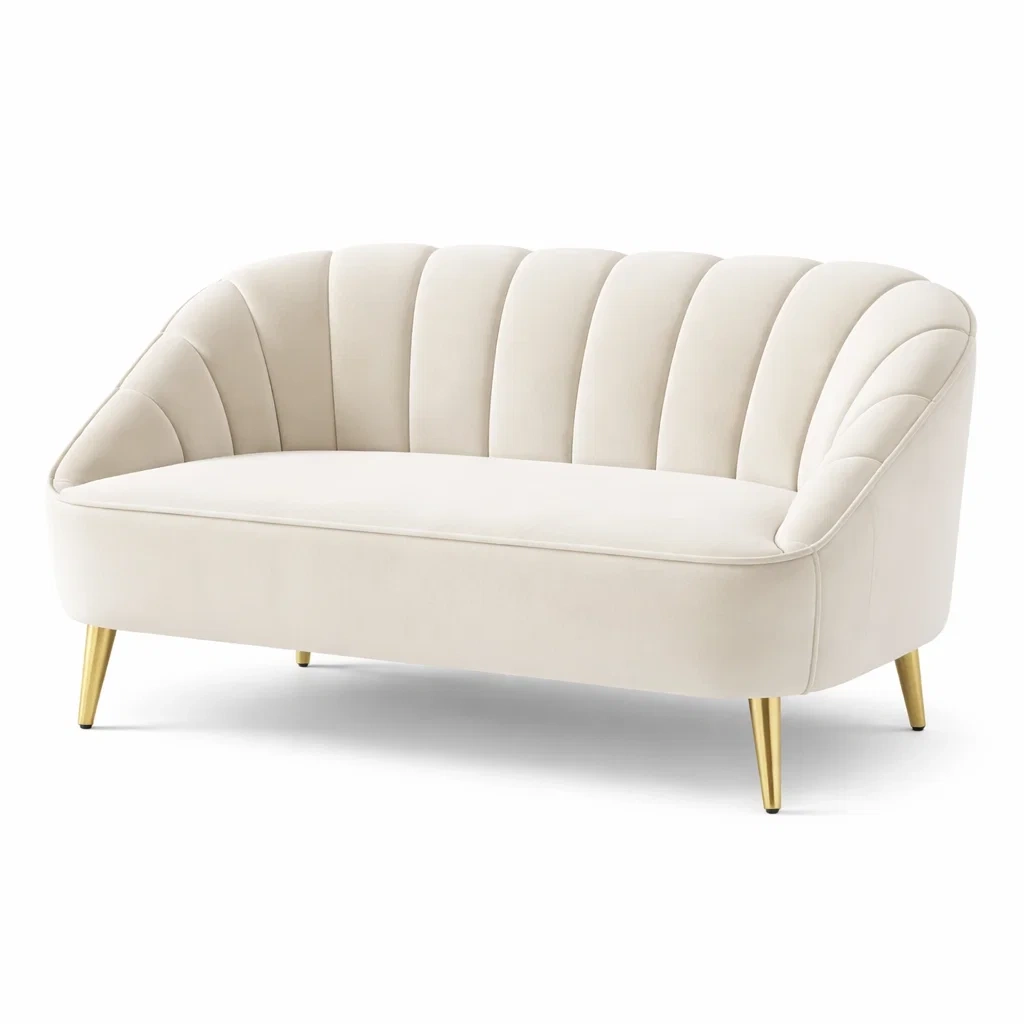 Divano in Velluto Crema con Gambe in Metallo-DREAMCOMFORTNOOK