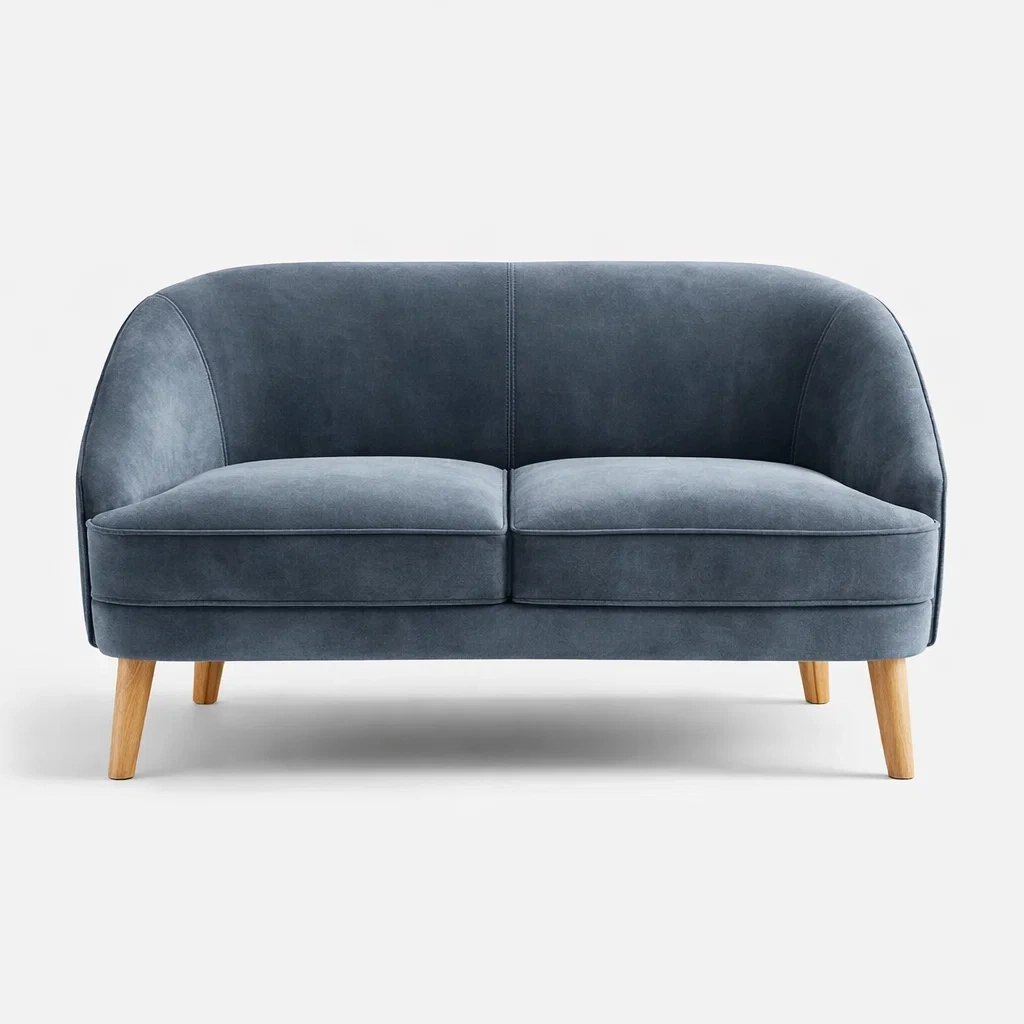 Divano in velluto grigio con gambe in legno-DREAMCOMFORTNOOK