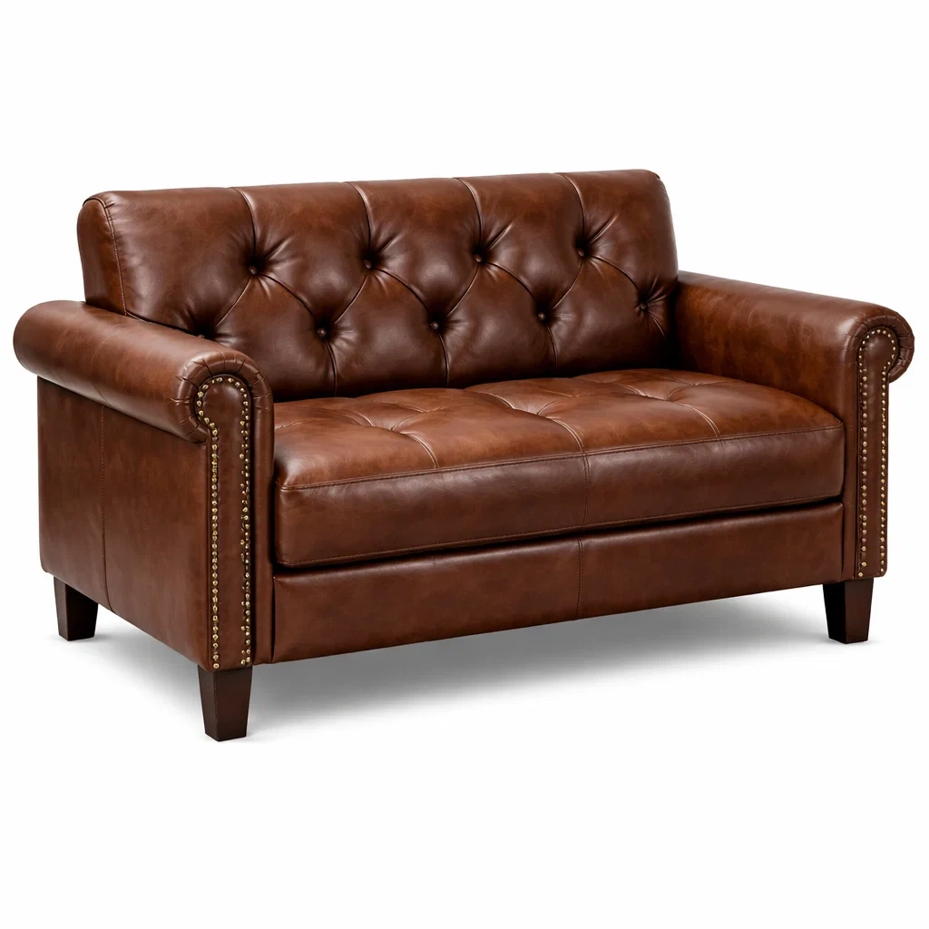 Divano a 2 Posti in Pelle Sintetica Marrone-DREAMCOMFORTNOOK