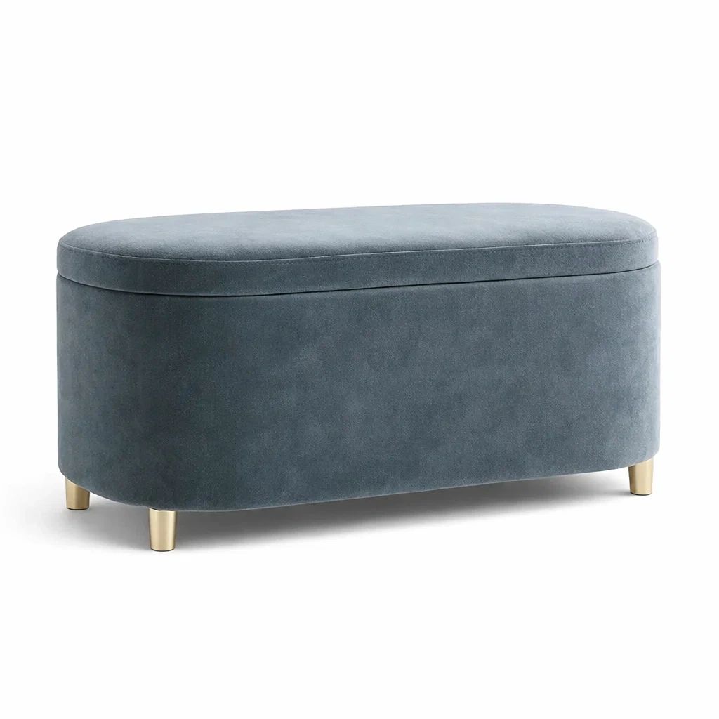 Panca contenitore in velluto con gambe in metallo-DREAMCOMFORTNOOK