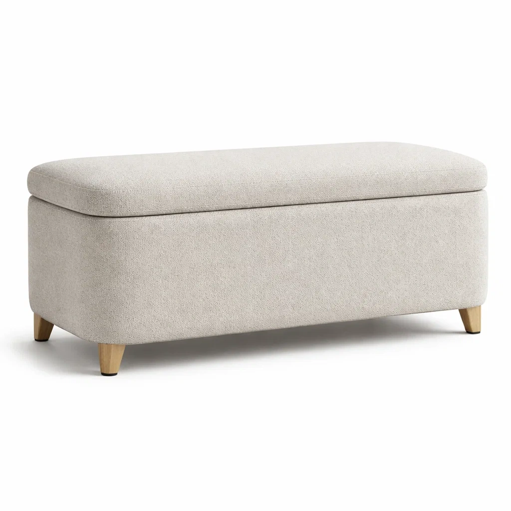 Panca Contenitore con Piedi in Legno Tessuto Beige-DREAMCOMFORTNOOK