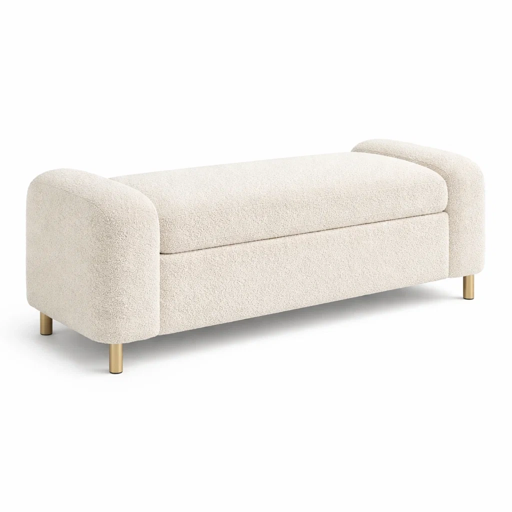 Panca in tessuto bouclé con gambe in metallo-DREAMCOMFORTNOOK