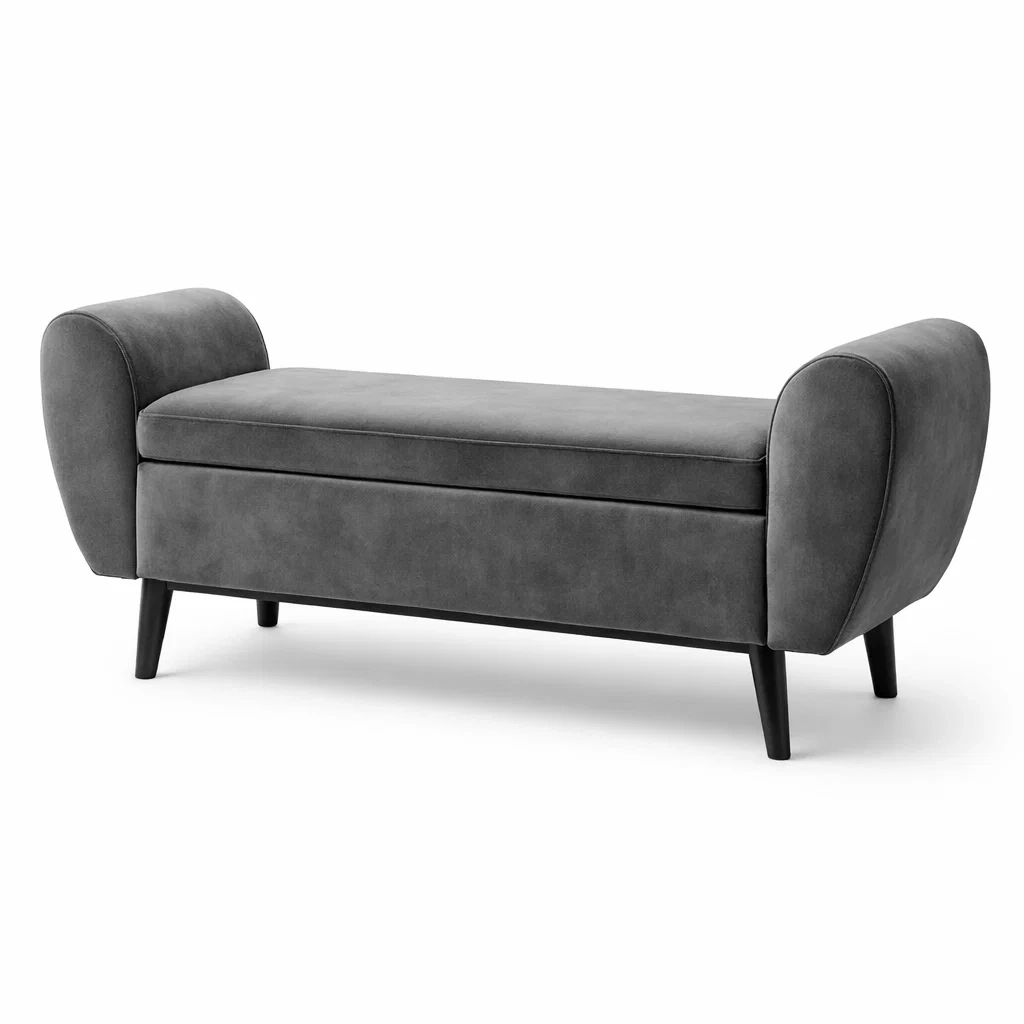 Panca con contenitore in tessuto e gambe in legno-DREAMCOMFORTNOOK