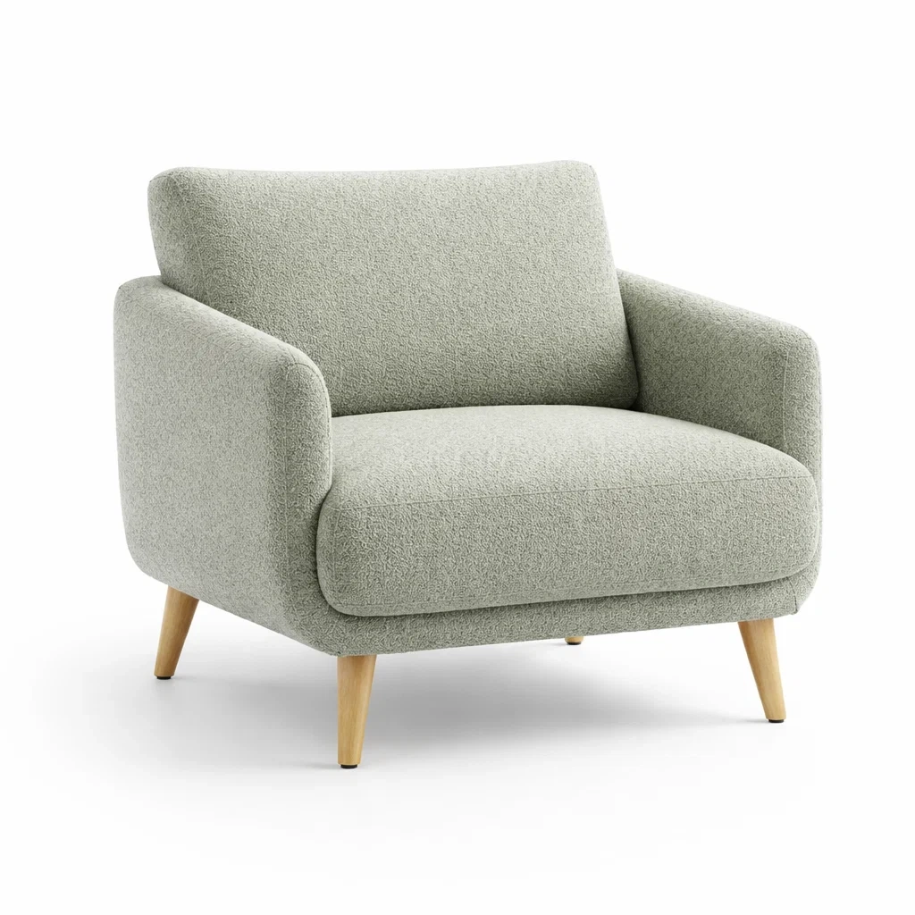 Poltrona in Tessuto Poliestere Verde Chiaro con Gambe in Legno-DREAMCOMFORTNOOK