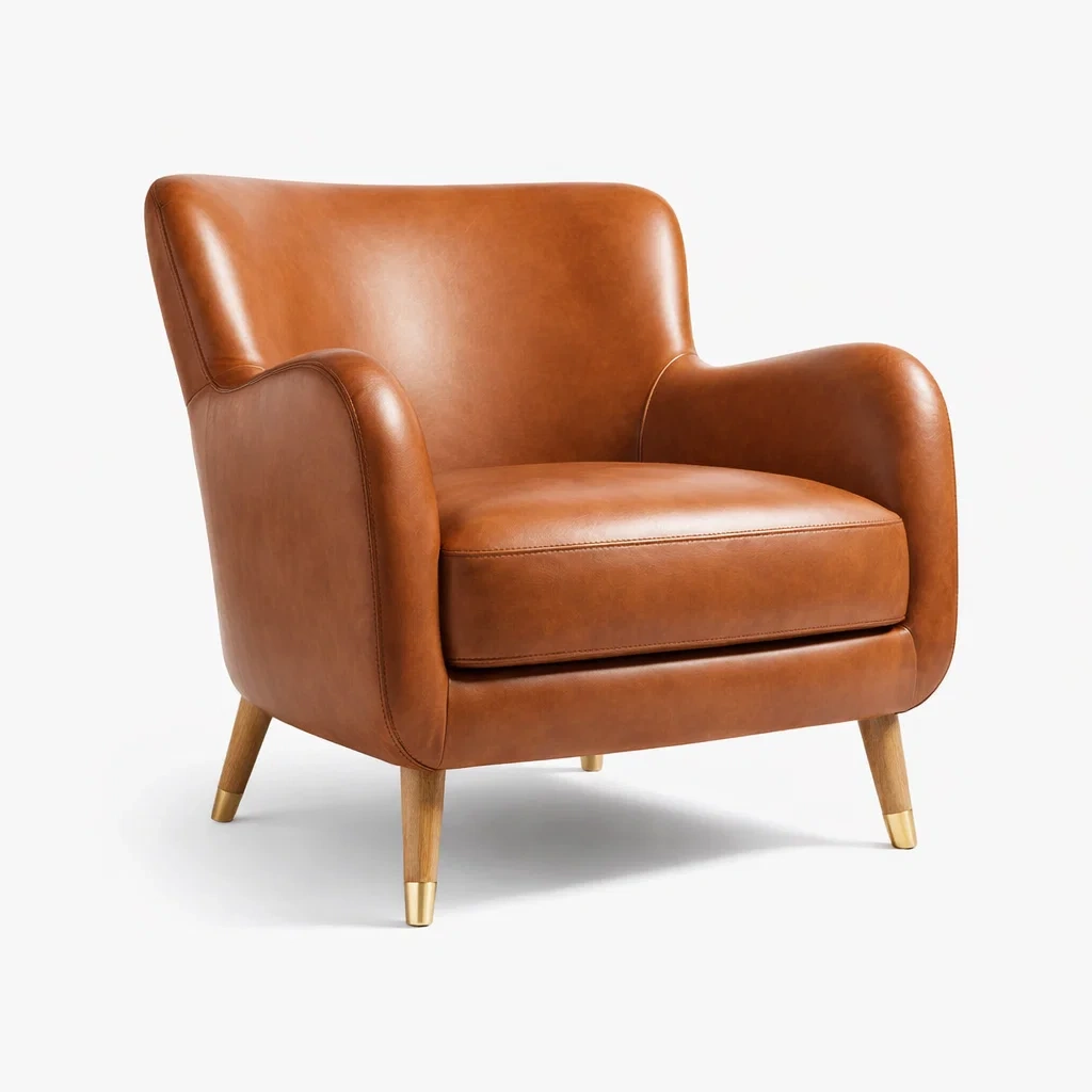 Poltrona in Legno e Pelle Marrone-DREAMCOMFORTNOOK
