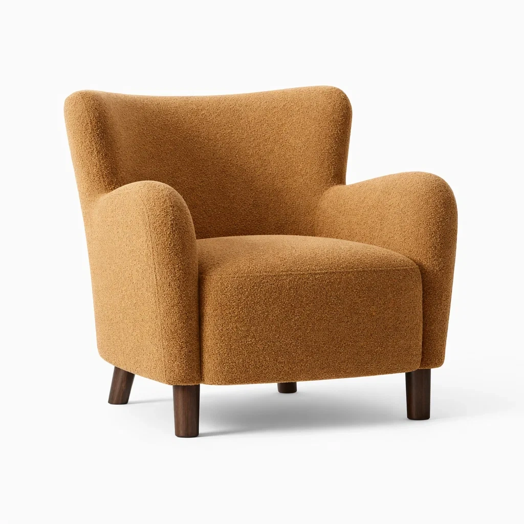 Poltrona in tessuto bouclé marrone con gambe in legno-DREAMCOMFORTNOOK