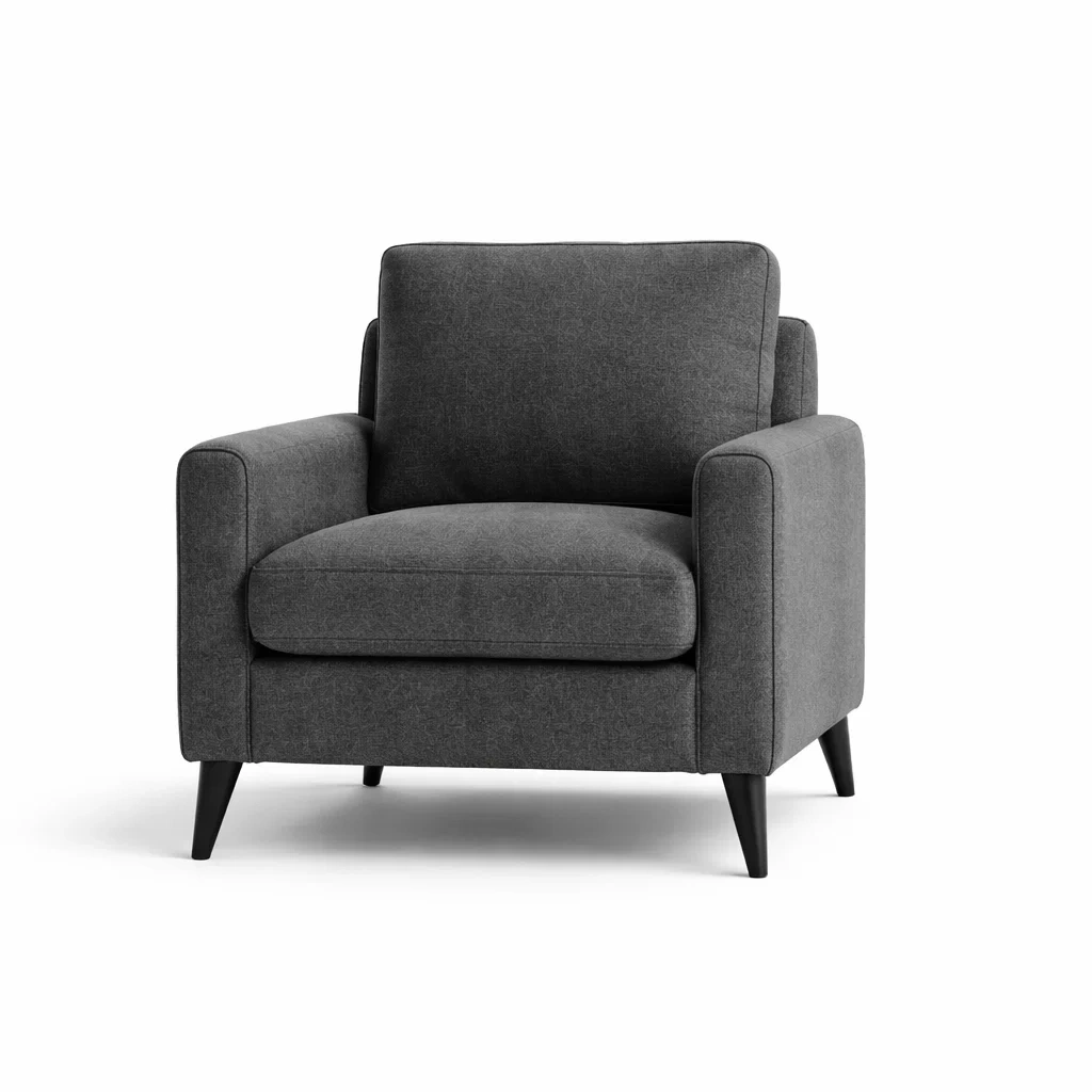 Poltrona in Tessuto Poliestere Grigio con Gambe in Legno-DREAMCOMFORTNOOK