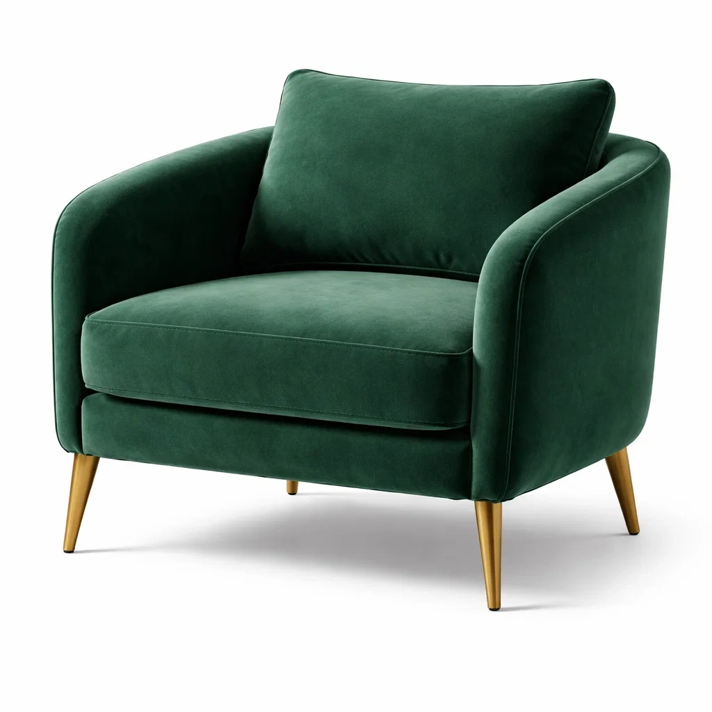 Poltrona in velluto verde scuro con gambe in legno-DREAMCOMFORTNOOK