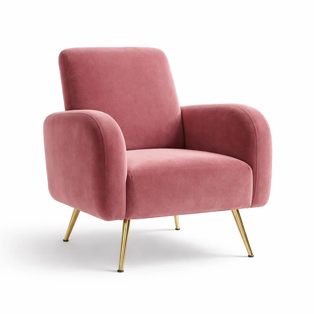Poltrona in Velluto con Gambe in Ottone, Rosa, 75x85x90 cm-DREAMCOMFORTNOOK