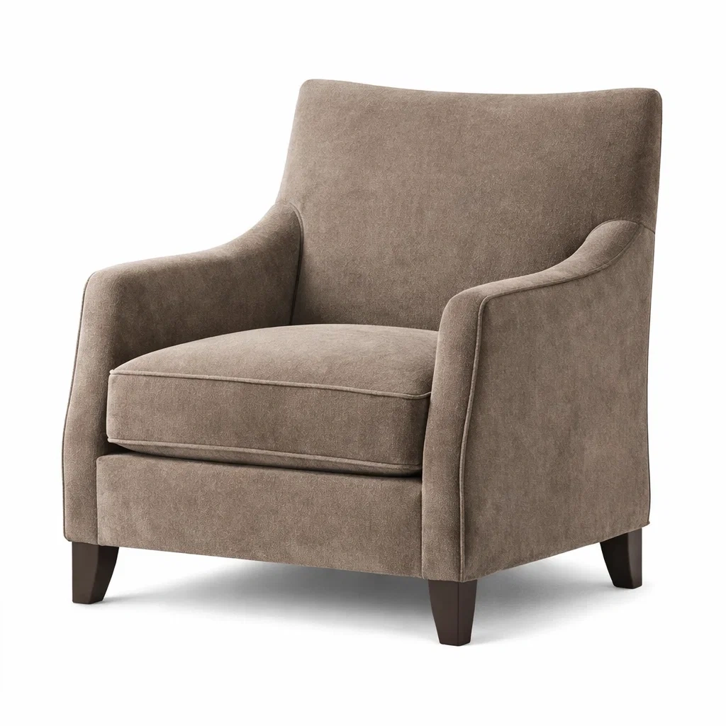 Poltrona in Tessuto di Poliestere Marrone con Gambe in Legno-DREAMCOMFORTNOOK