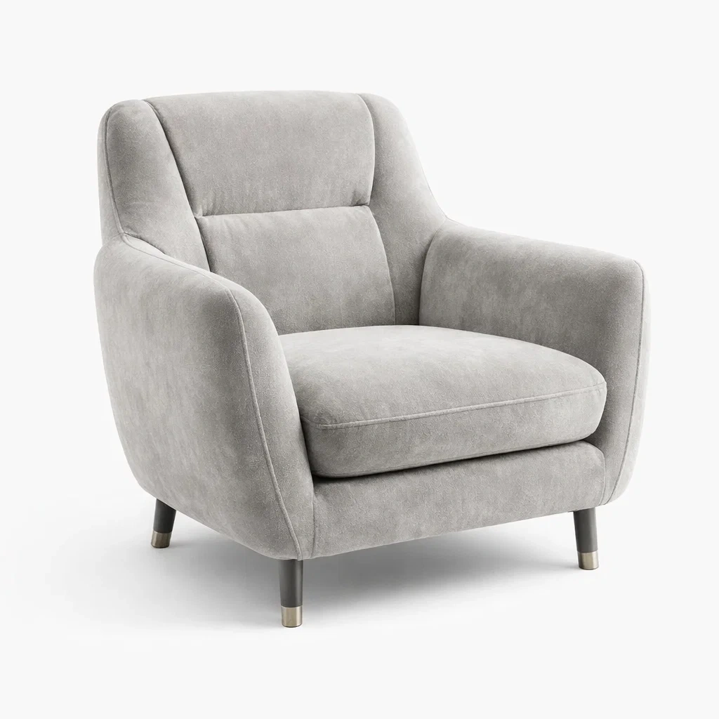 Poltrona in Microfibra Grigio con Gambe in Metallo-DREAMCOMFORTNOOK