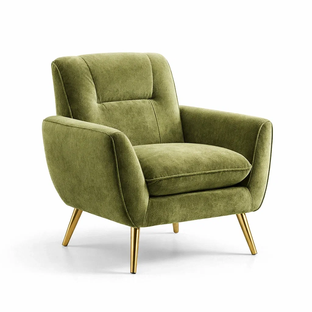 Poltrona in Tessuto di Poliestere Verde con Gambe in Metallo-DREAMCOMFORTNOOK