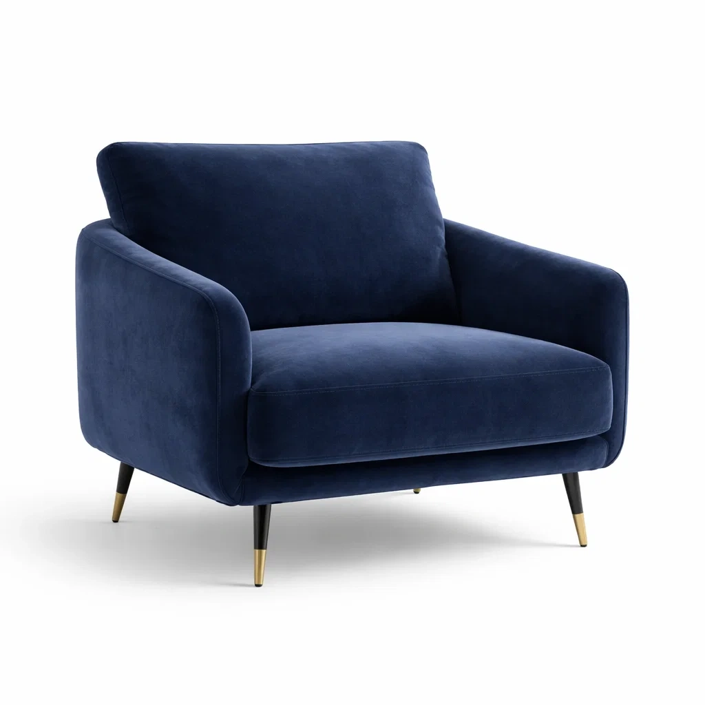 Poltrona in Velluto Blu con Gambe in Metallo, 95x85x78 cm-DREAMCOMFORTNOOK