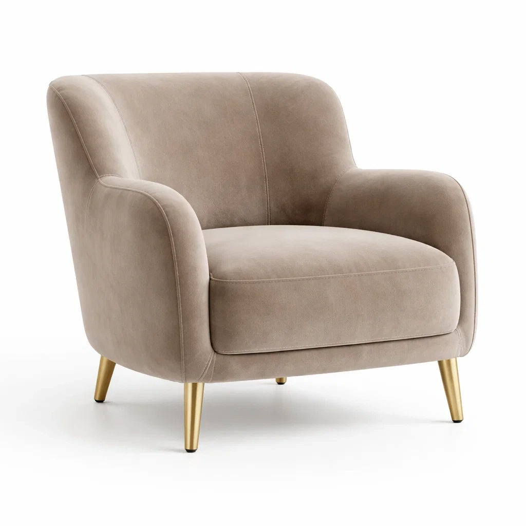 Poltrona in Microfibra Beige con Gambe in Metallo-DREAMCOMFORTNOOK