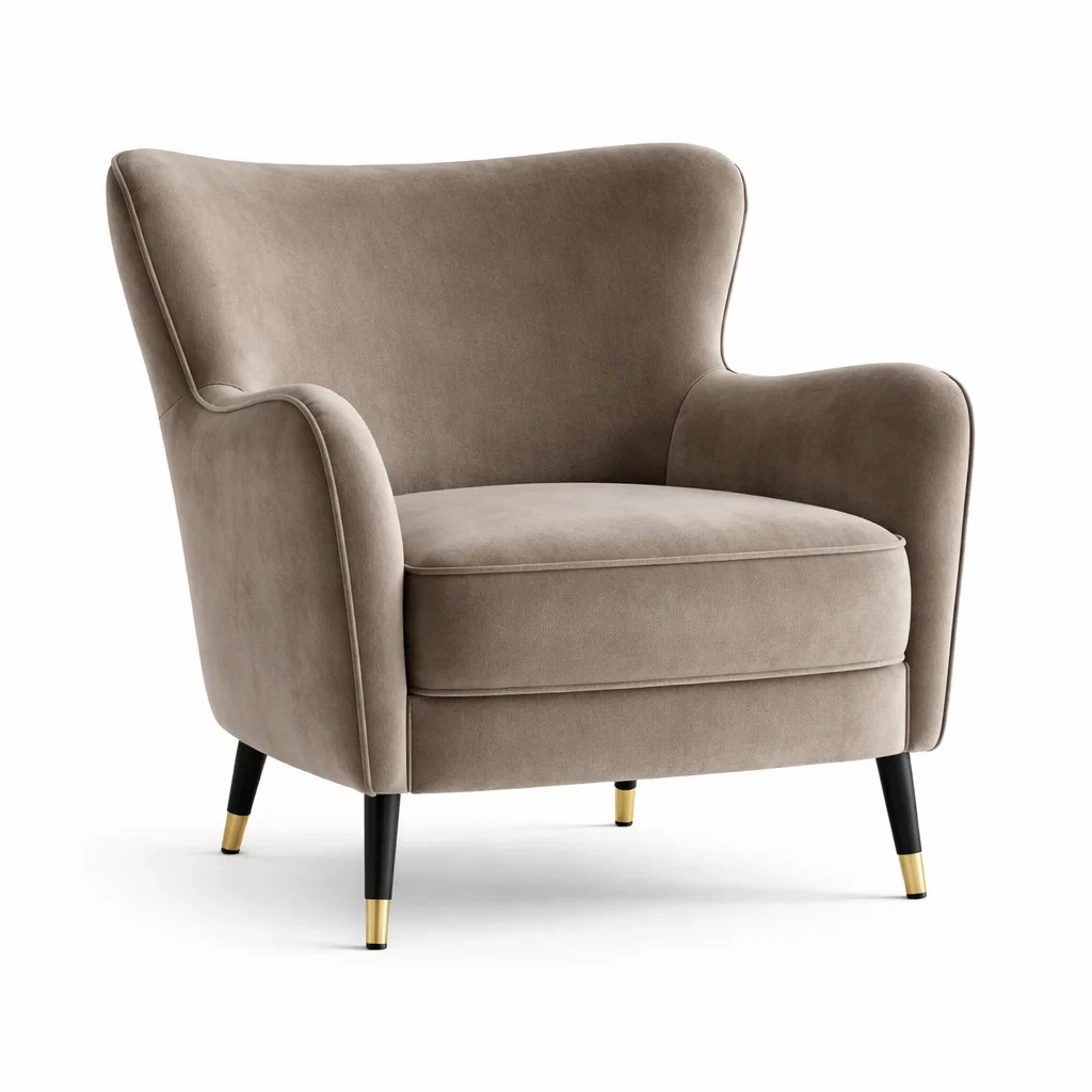 Poltrona in velluto marrone con gambe in metallo e legno-DREAMCOMFORTNOOK
