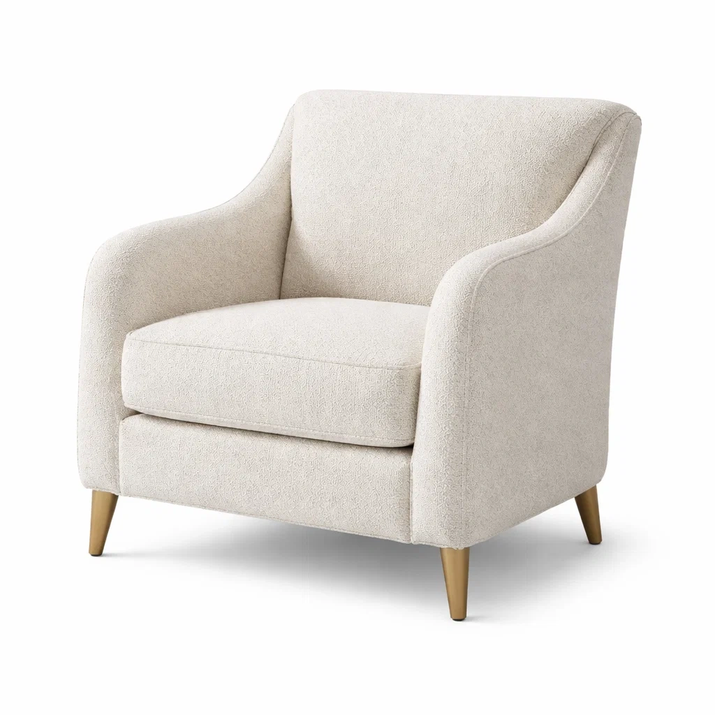 Poltrona in tessuto bouclé beige con gambe in legno-DREAMCOMFORTNOOK