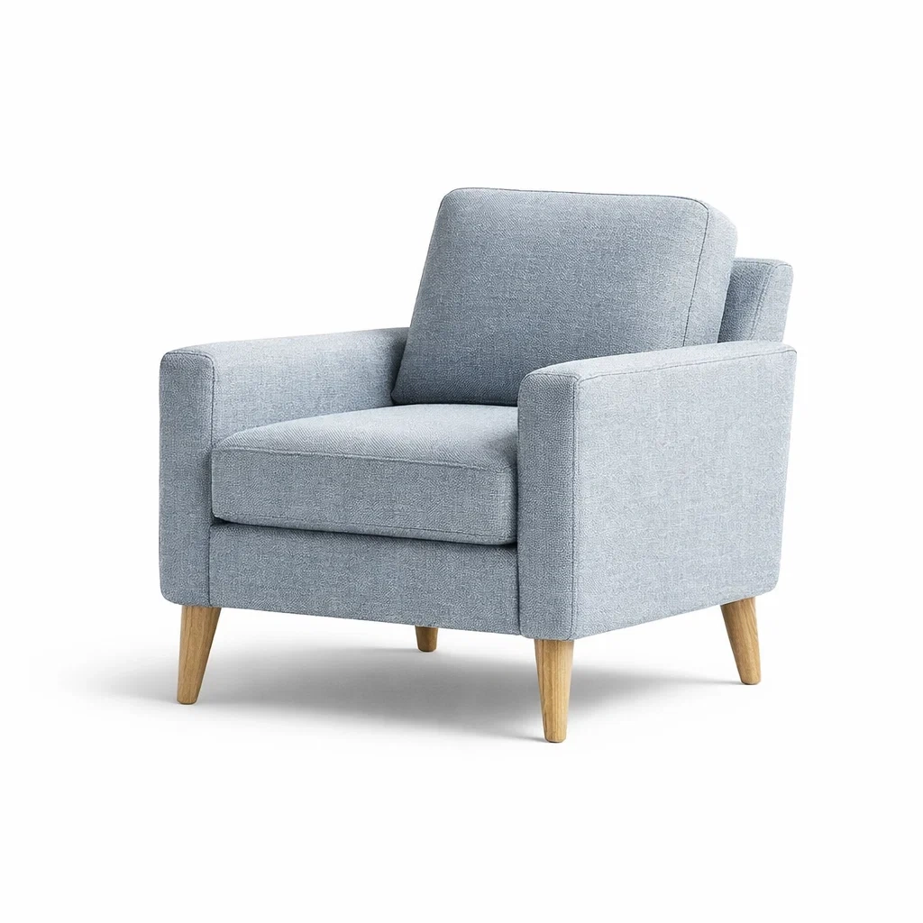 Poltrona in Tessuto Grigio Chiaro con Gambe in Rovere-DREAMCOMFORTNOOK