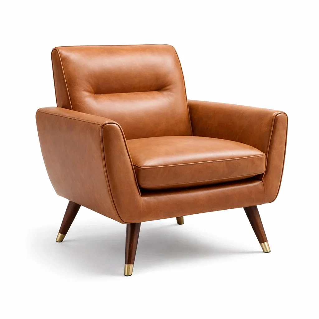 Poltrona in Pelle Sintetica Cognac con Gambe in Legno-DREAMCOMFORTNOOK
