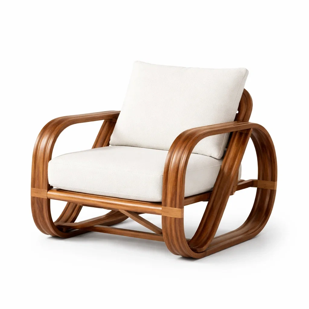 Poltrona in Legno con Cuscini in Cotone Bianco-DREAMCOMFORTNOOK