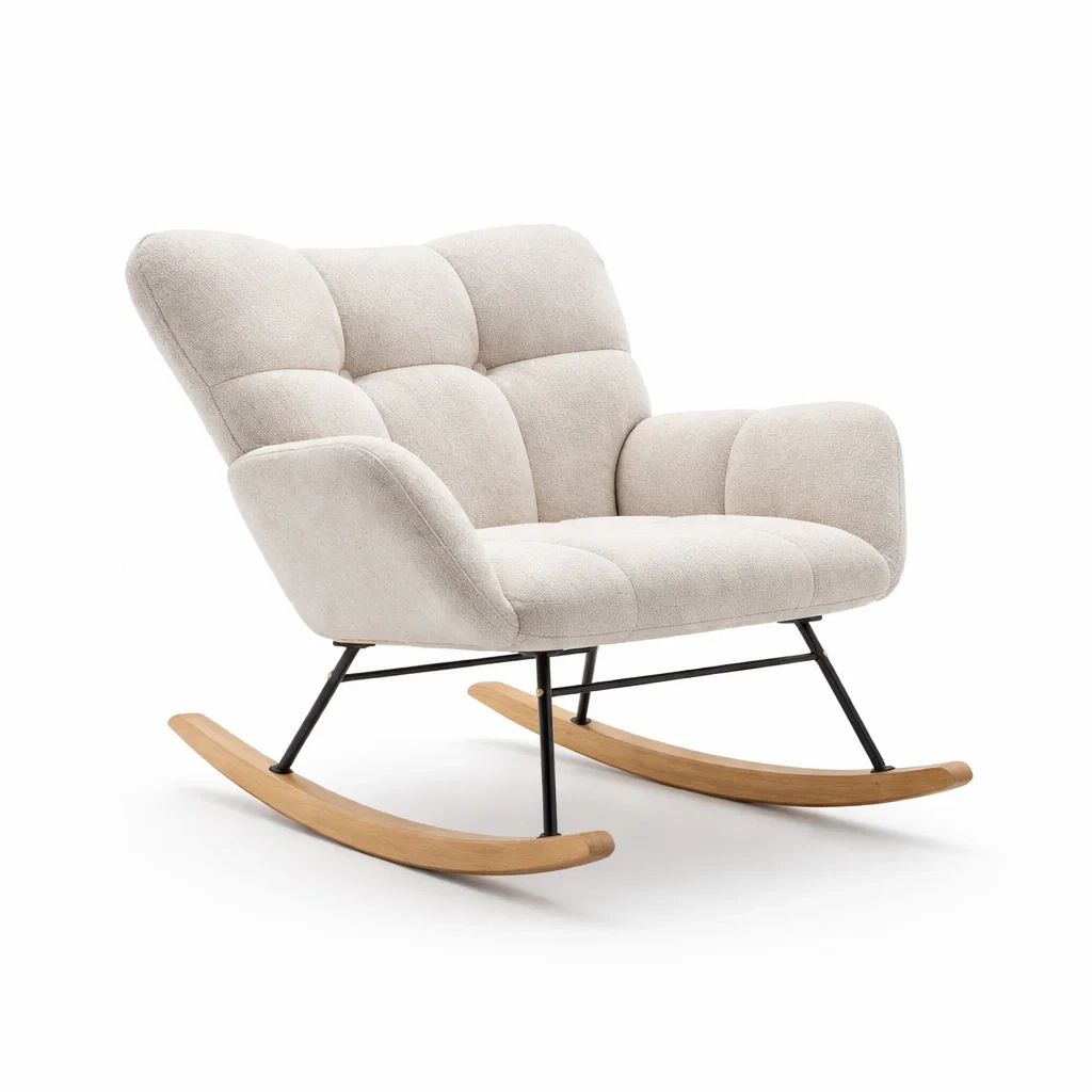 Poltrona a Dondolo in Tessuto con Gambe in Metallo e Base in Legno di Faggio 80cm x 90cm x 85cm-DREAMCOMFORTNOOK