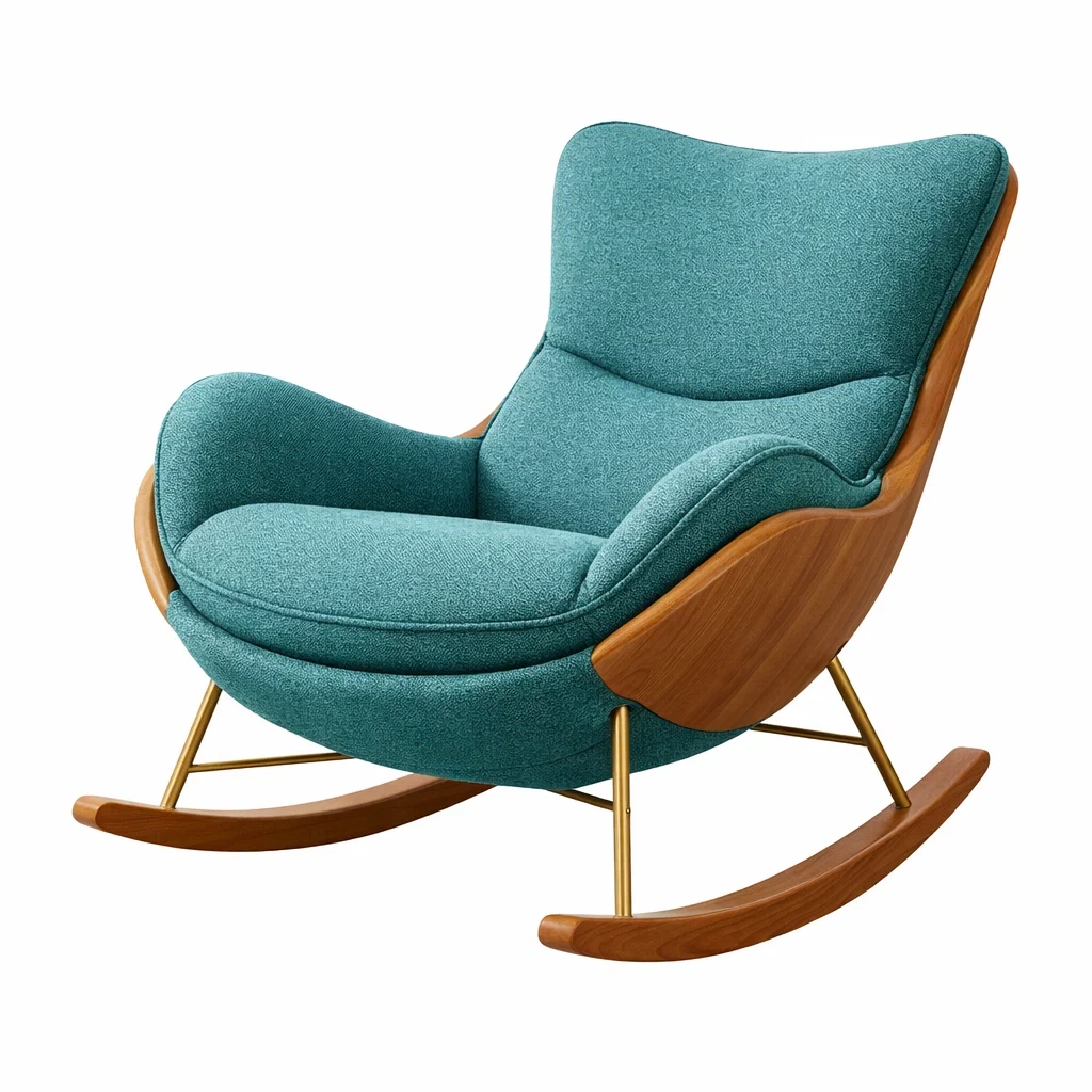 Poltrona a Dondolo in Legno e Metallo con Rivestimento in Tessuto Turchese-DREAMCOMFORTNOOK