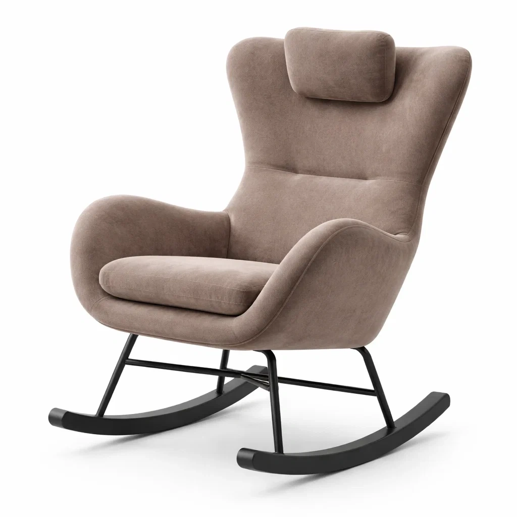 Poltrona a dondolo in microfibra marrone con struttura in metallo-DREAMCOMFORTNOOK