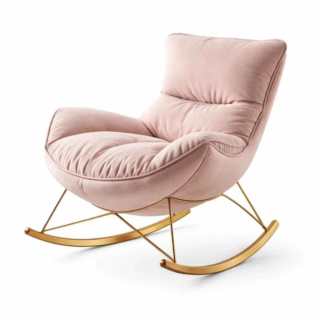 Sedia a Dondolo in Velluto con Struttura in Metallo-DREAMCOMFORTNOOK
