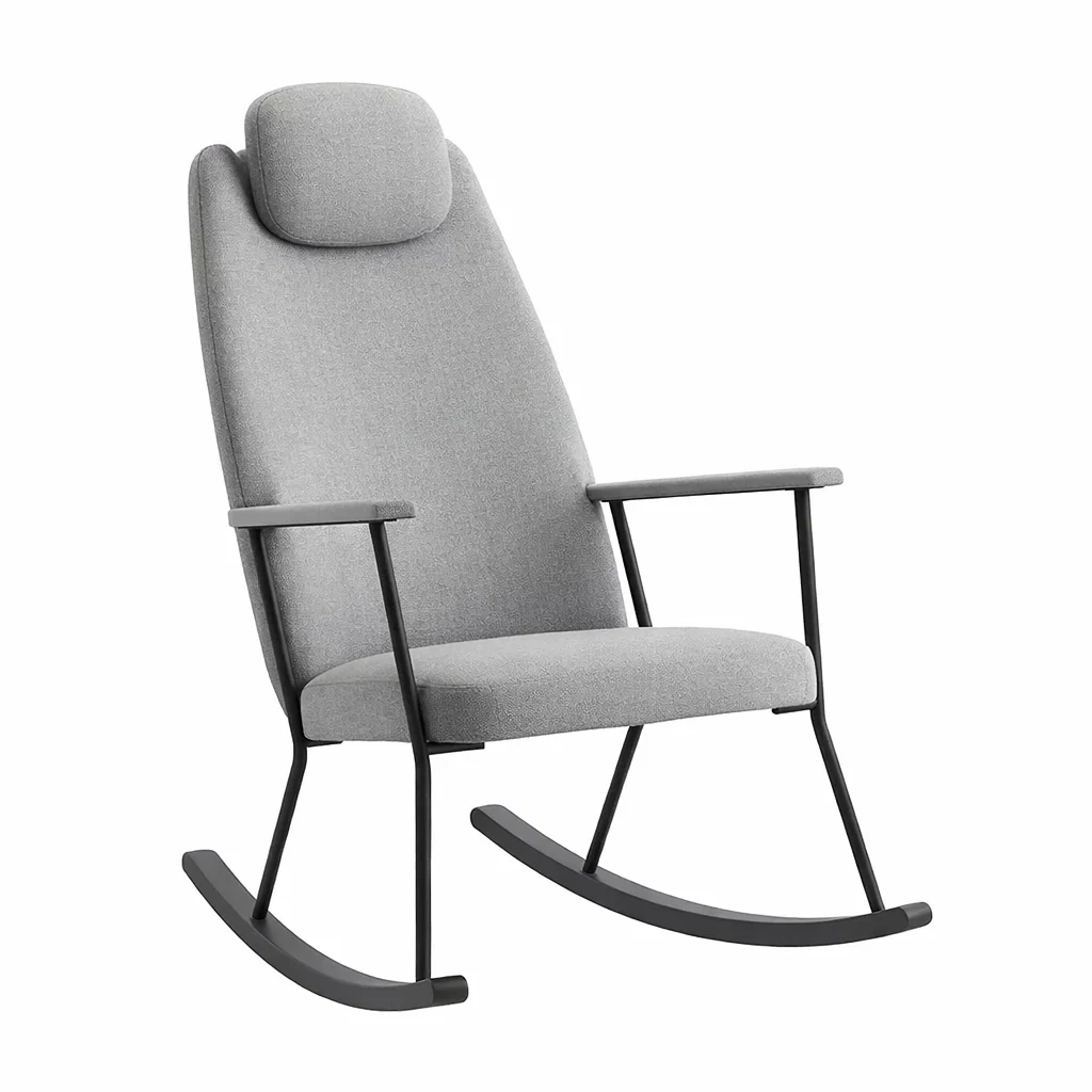 Sedia a dondolo in tessuto grigio e metallo-DREAMCOMFORTNOOK