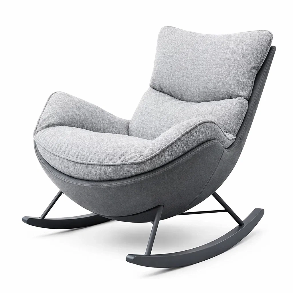 Poltrona a dondolo in tessuto grigio chiaro con struttura in metallo-DREAMCOMFORTNOOK