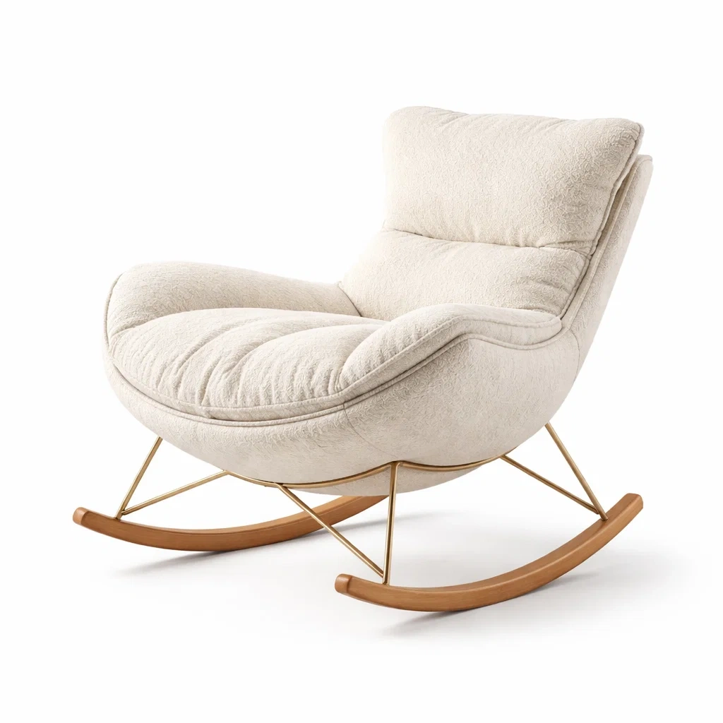 Poltrona a Dondolo in Tessuto con Struttura in Metallo e Legno-DREAMCOMFORTNOOK