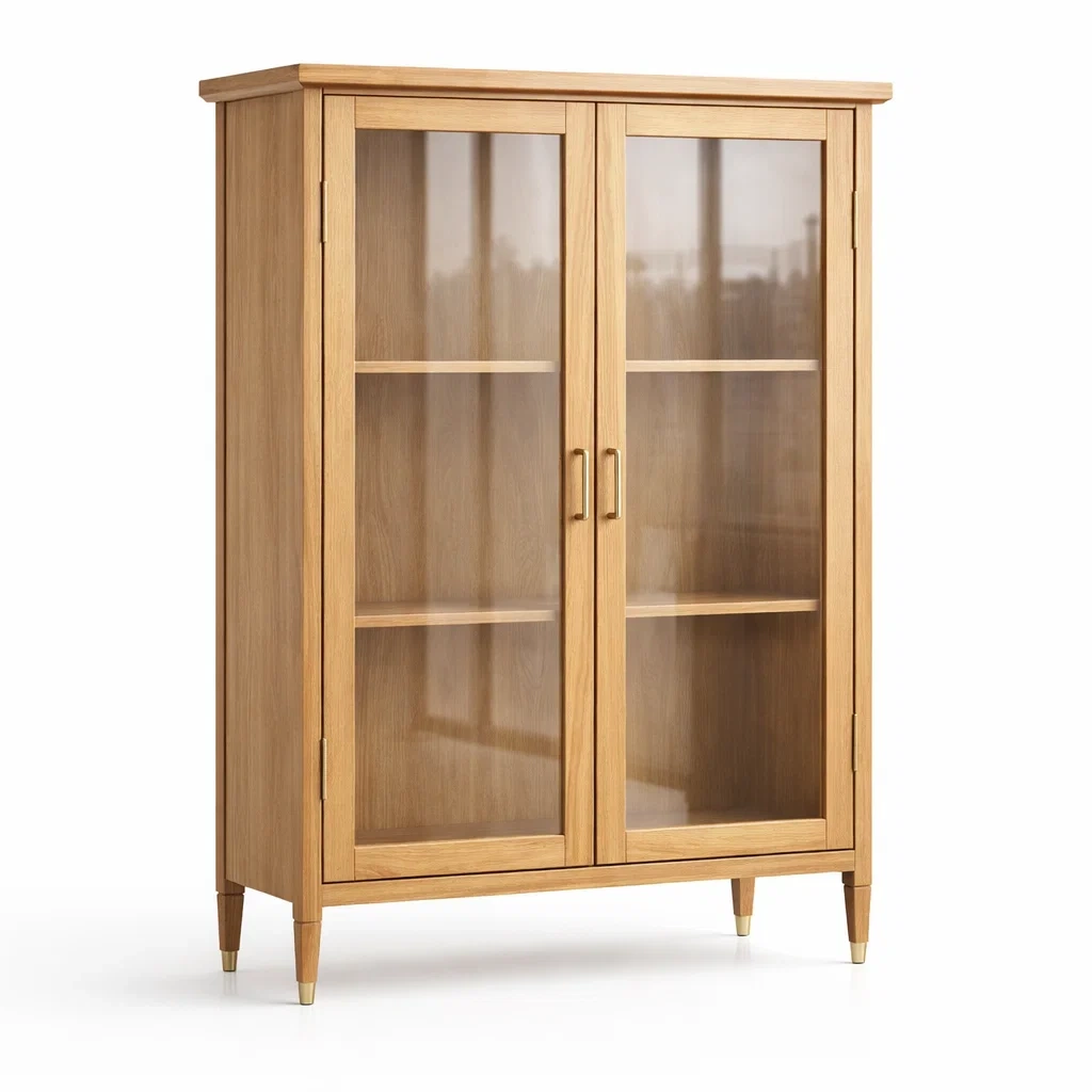 Vetrina in Rovere con Ante in Vetro Temperato-DREAMCOMFORTNOOK
