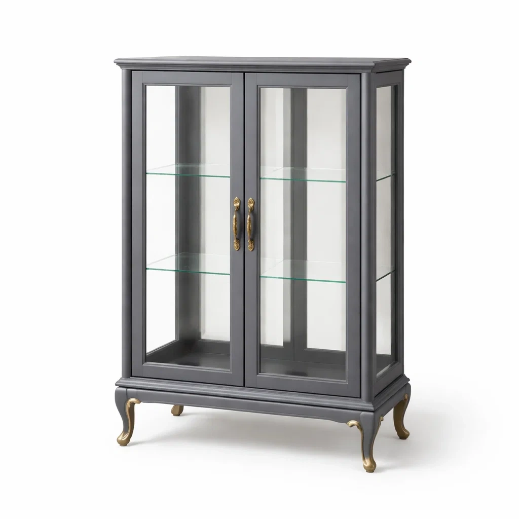 Vetrina in Legno Grigio con Ripiani in Vetro Temperato-DREAMCOMFORTNOOK