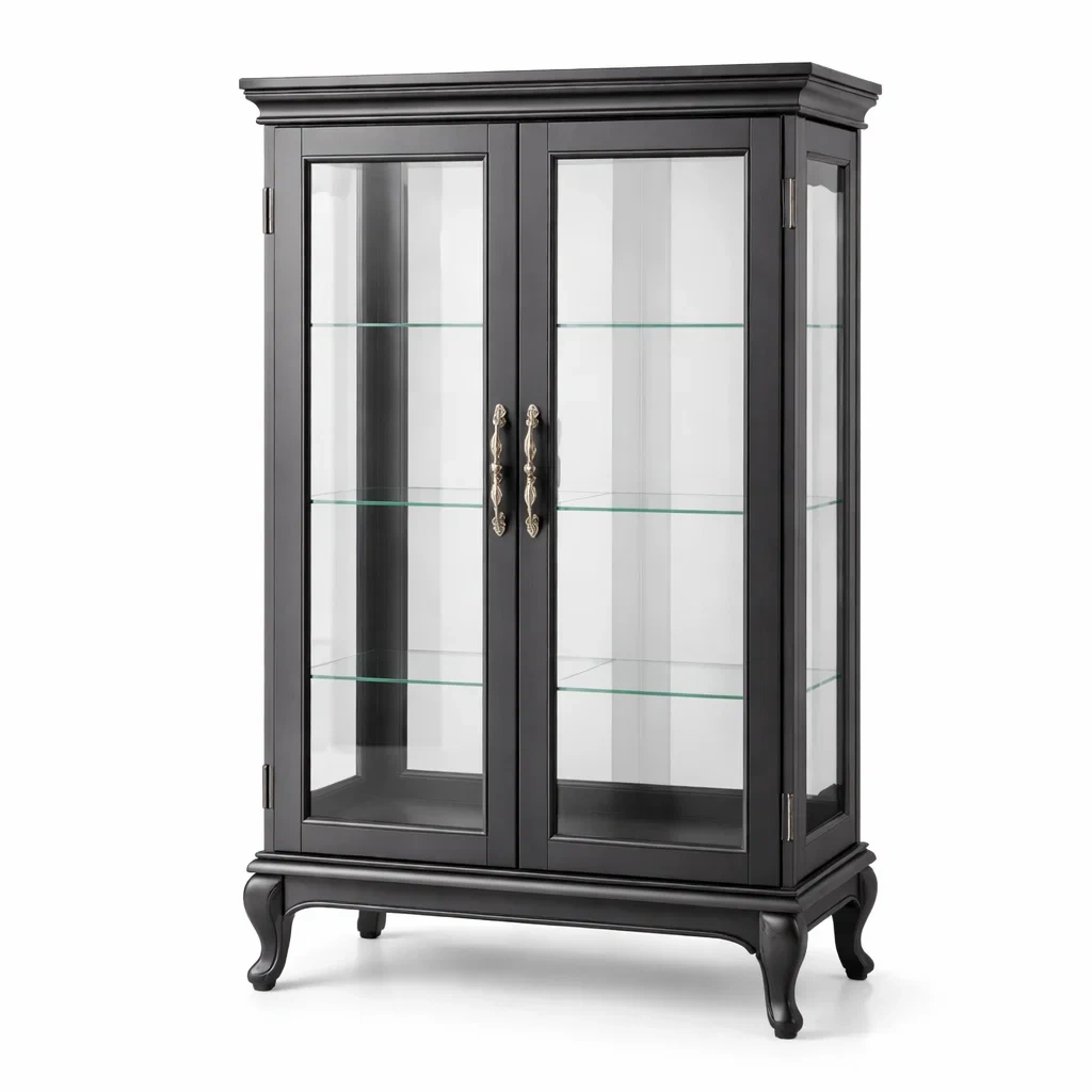 Vetrina in Legno con Ante in Vetro Temperato Nero-DREAMCOMFORTNOOK