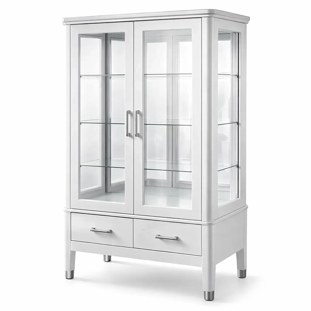 Vetrina in Legno con Ante in Vetro e Cassetti-DREAMCOMFORTNOOK