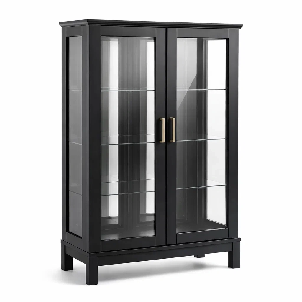 Vetrina in Legno e Vetro Temperato Nero-DREAMCOMFORTNOOK