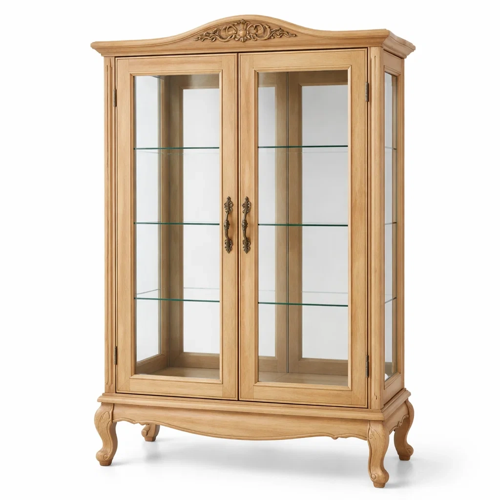 Vetrina in Legno con Ante in Vetro Temperato e Ripiani Regolabili-DREAMCOMFORTNOOK