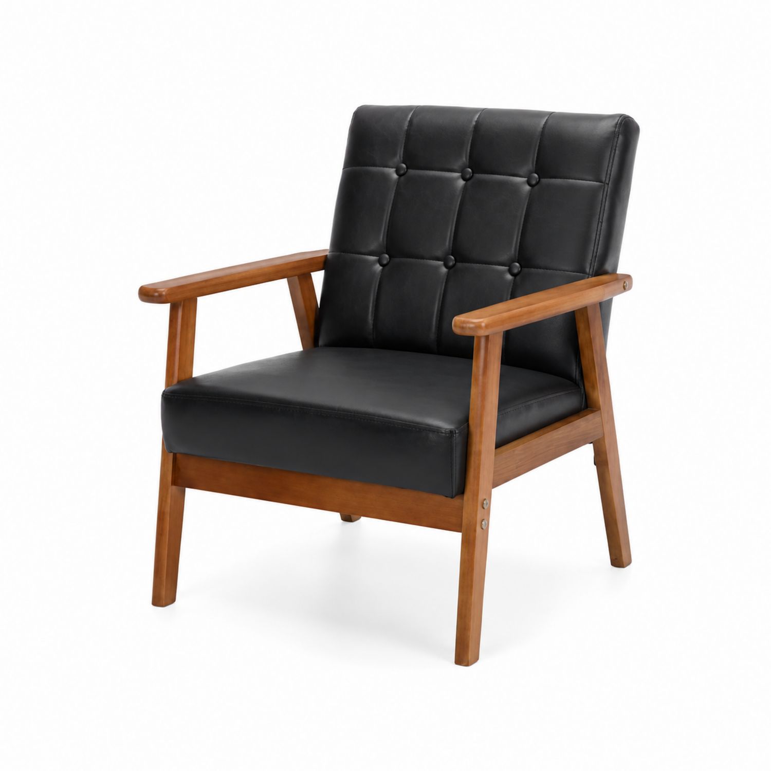 Silla de madera con tapizado de cuero PU negro-luntrivaria