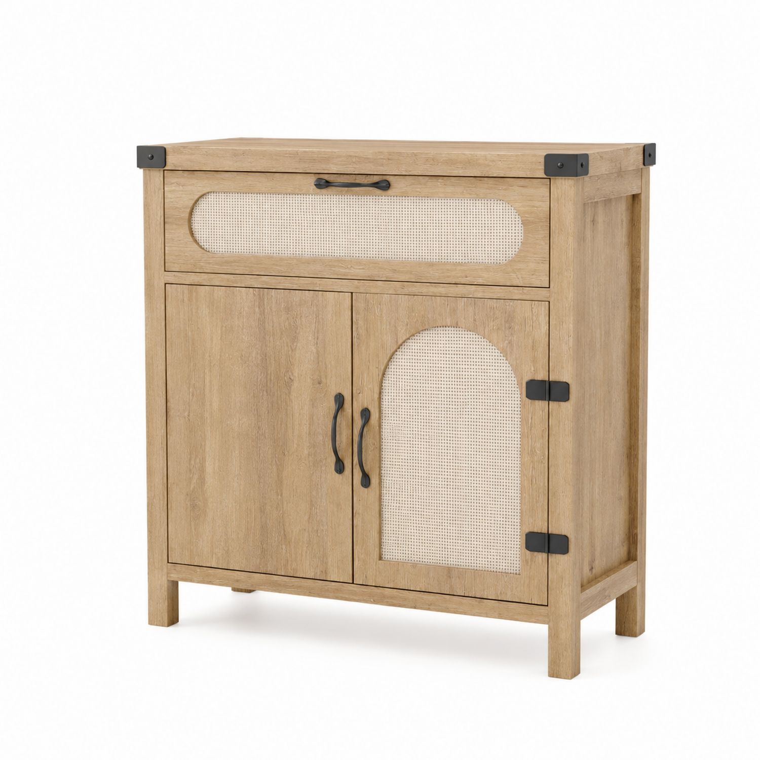 Aparador de Madera y Ratán con Puertas de Panel-luntrivaria