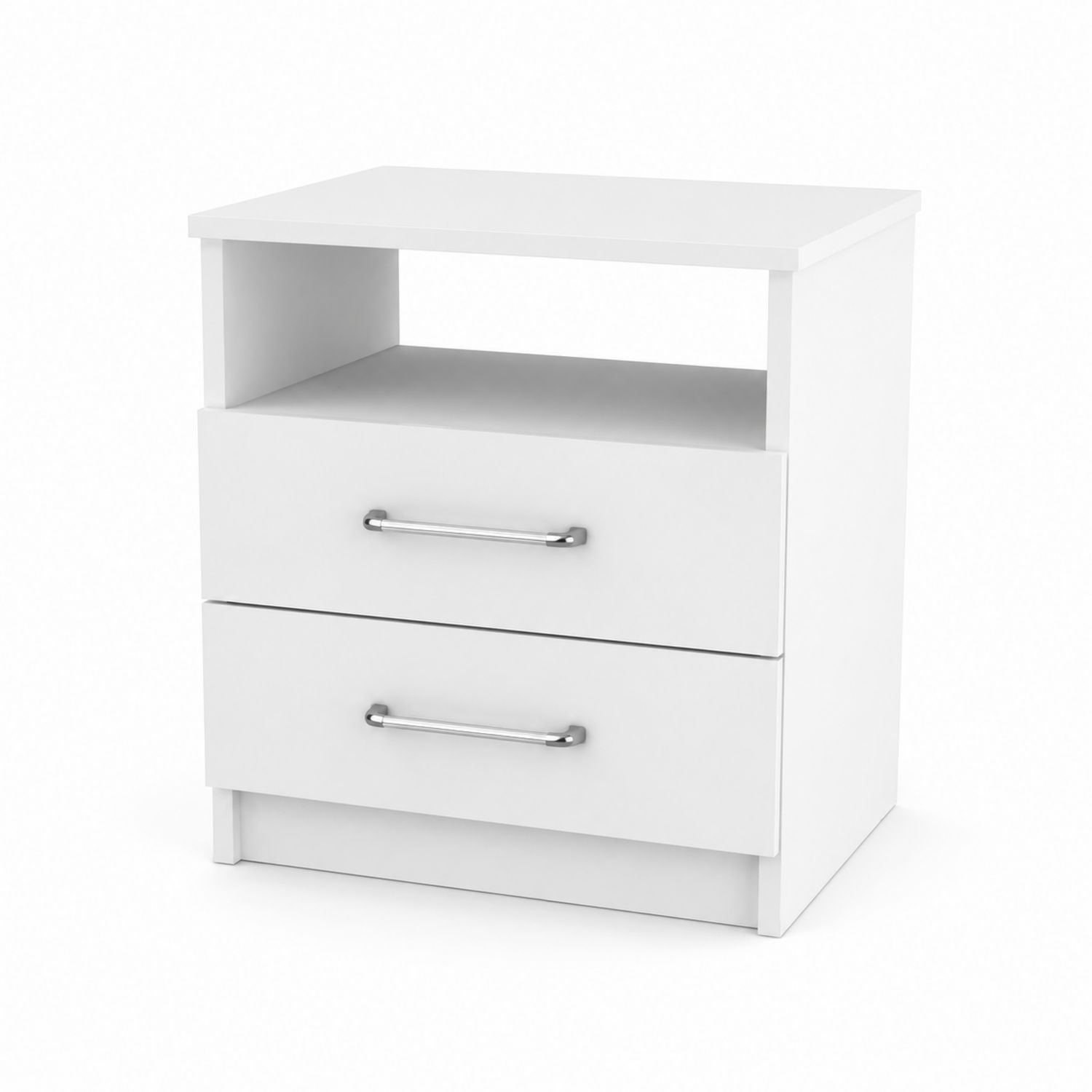 Mesita de noche MDF blanca con cajones y estante abierto-luntrivaria